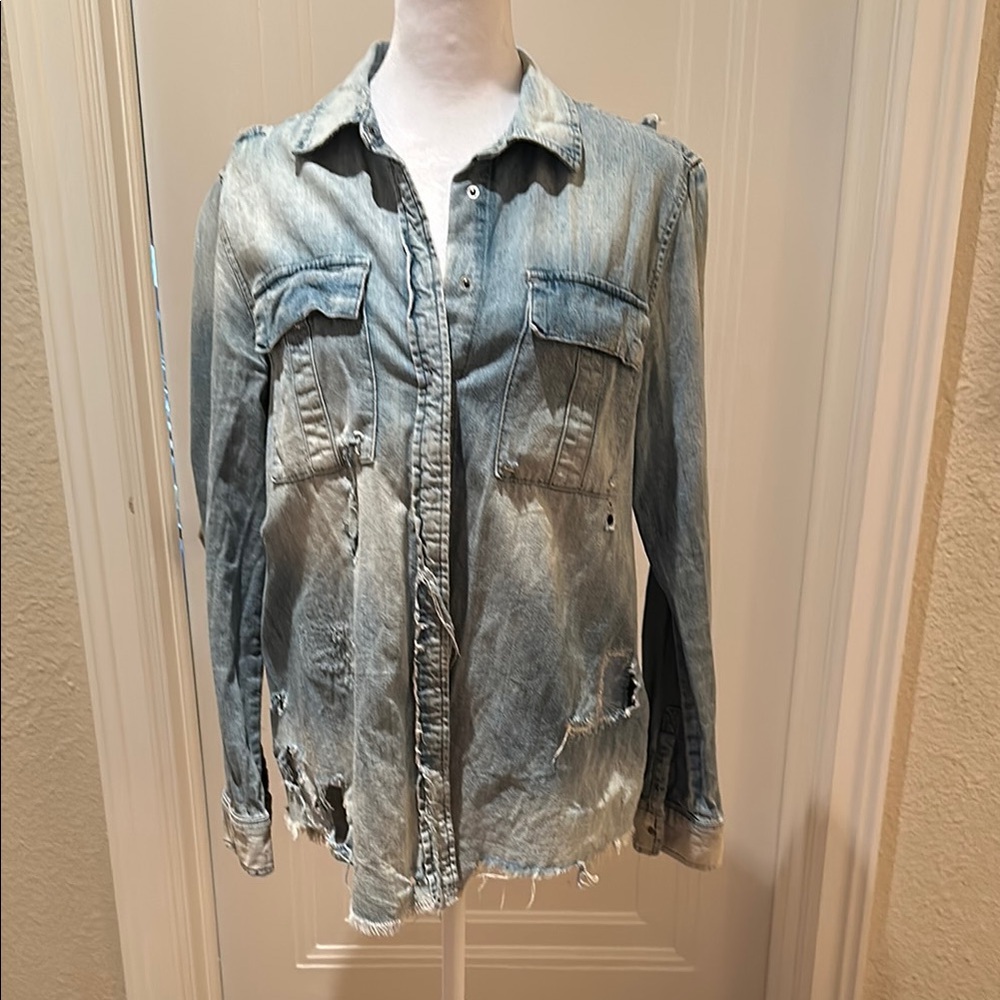 Hudson Distressed Denim snap front shirt